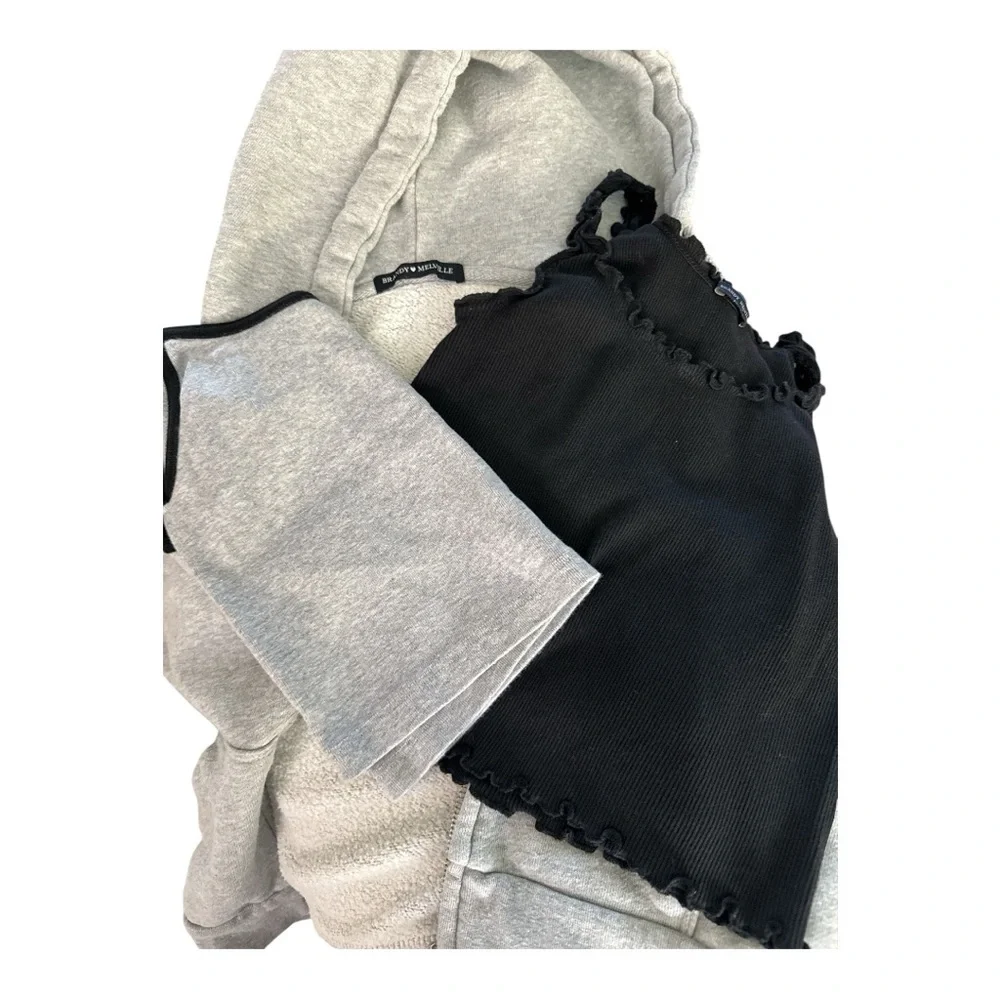 Brandy Melville Zip Up Hoodie Light Heather Gray Sweatshirt + 2 Tank Tops Casual